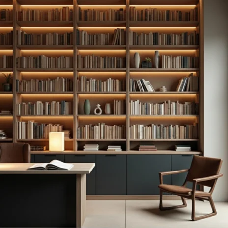 Una libreria di casa, in bianco e nero